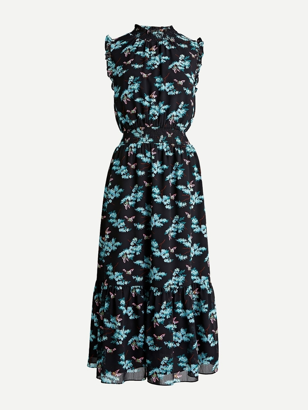 J Crew Smocked-waist midi dress in botanical bees print Size Small